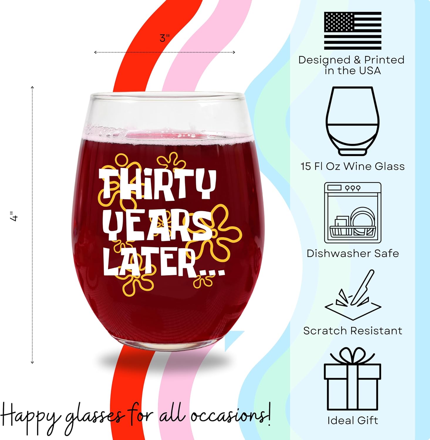 Funny 30th Birthday Wine Glass for Women – “30 Years Later” Design – 15oz Stemless Glass – Nostalgic Gift for Her, Retirement Present, Best Friend or Wine Lover Gift - Image 5