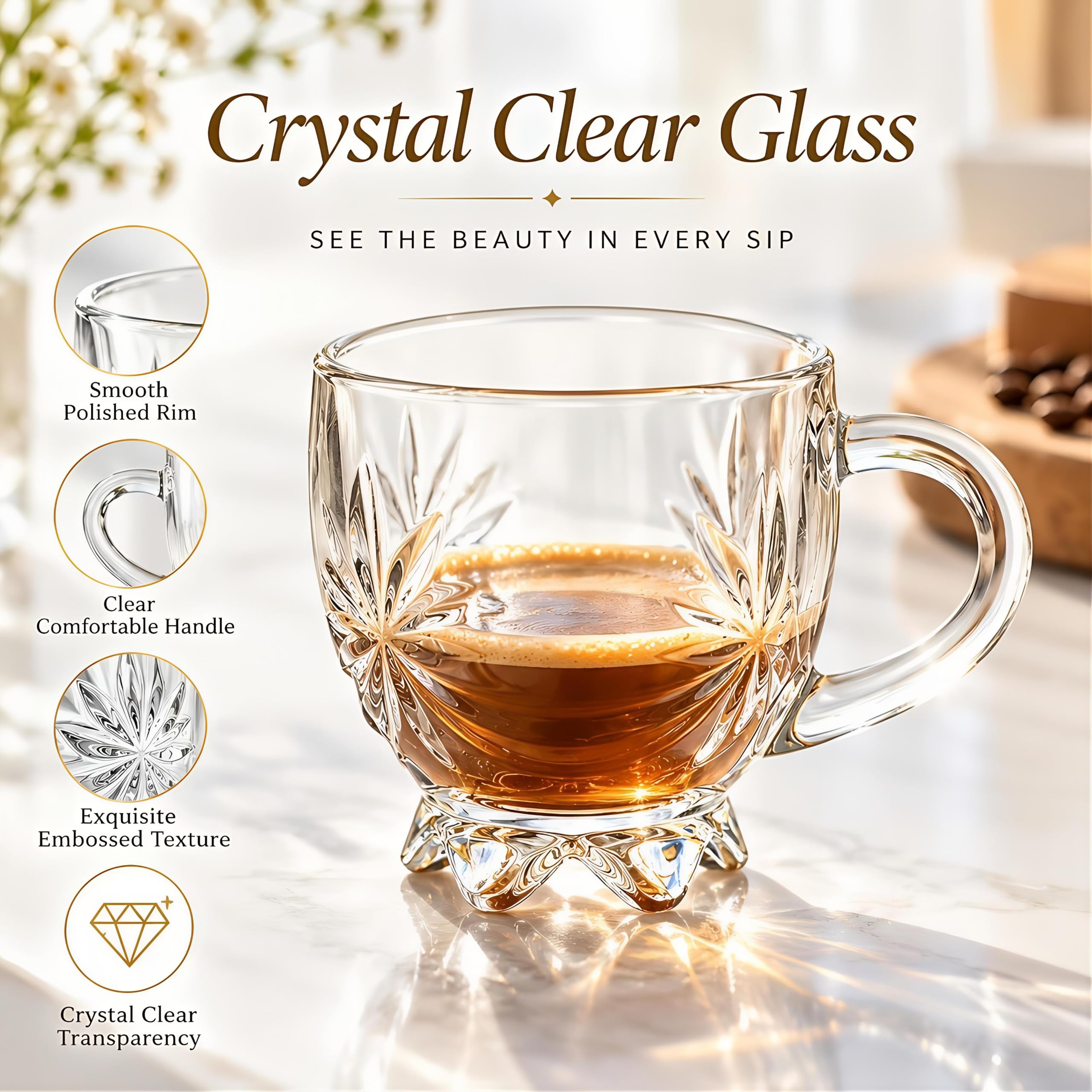 Glass Tea Cups Set of 6 - Elegant & Versatile -2 Glass Tea Cups Set of 6 - Elegant & Versatile -2