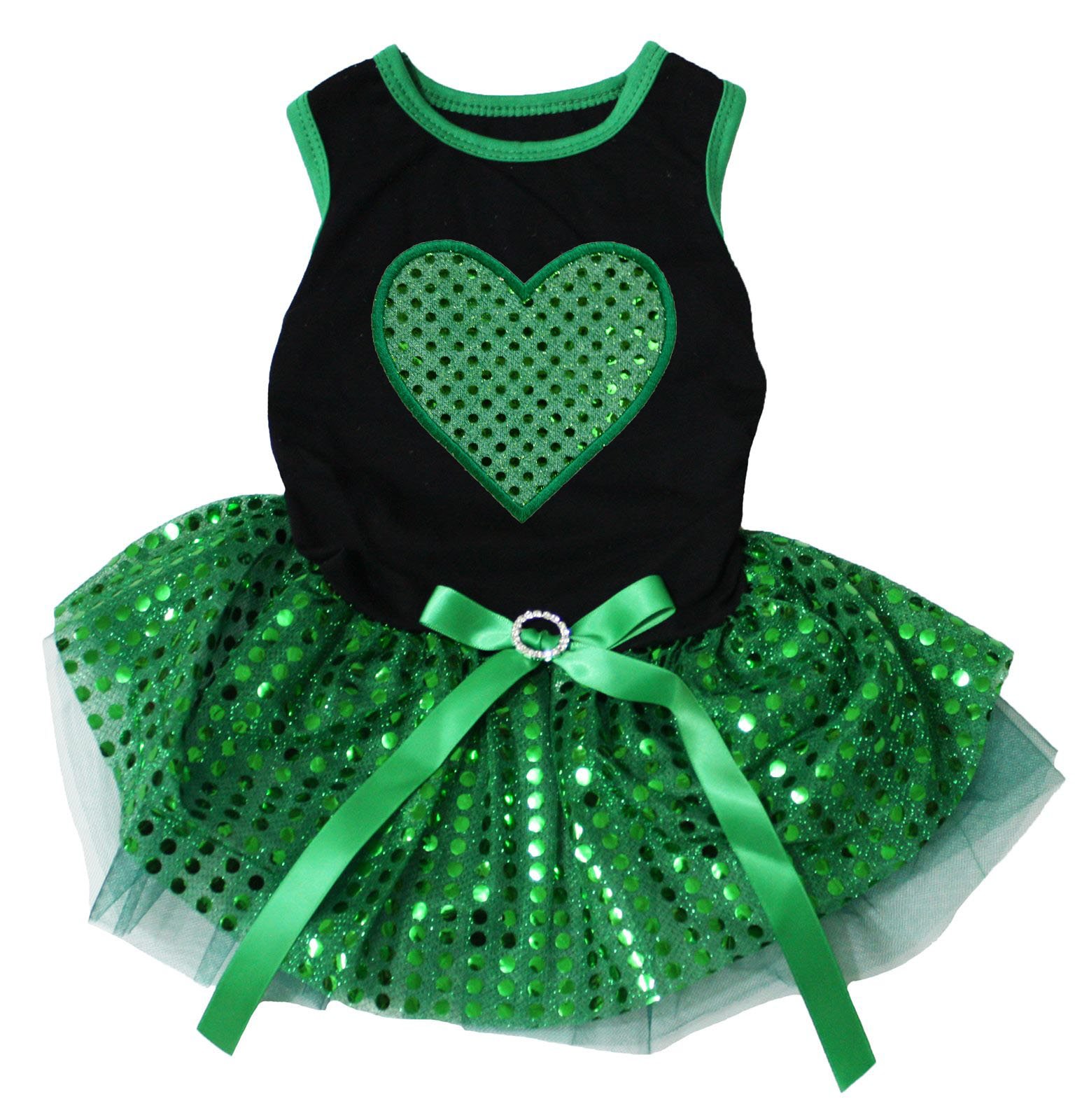Robe de chien en coton noir à paillettes vert cœur Saint-Patrick