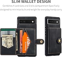 Vista 7 de Funda para Google Pixel 7A, cartera magnética desmontable con ranura para efectivo, soporte de carga inalámbrica, función atril compatible con Negro