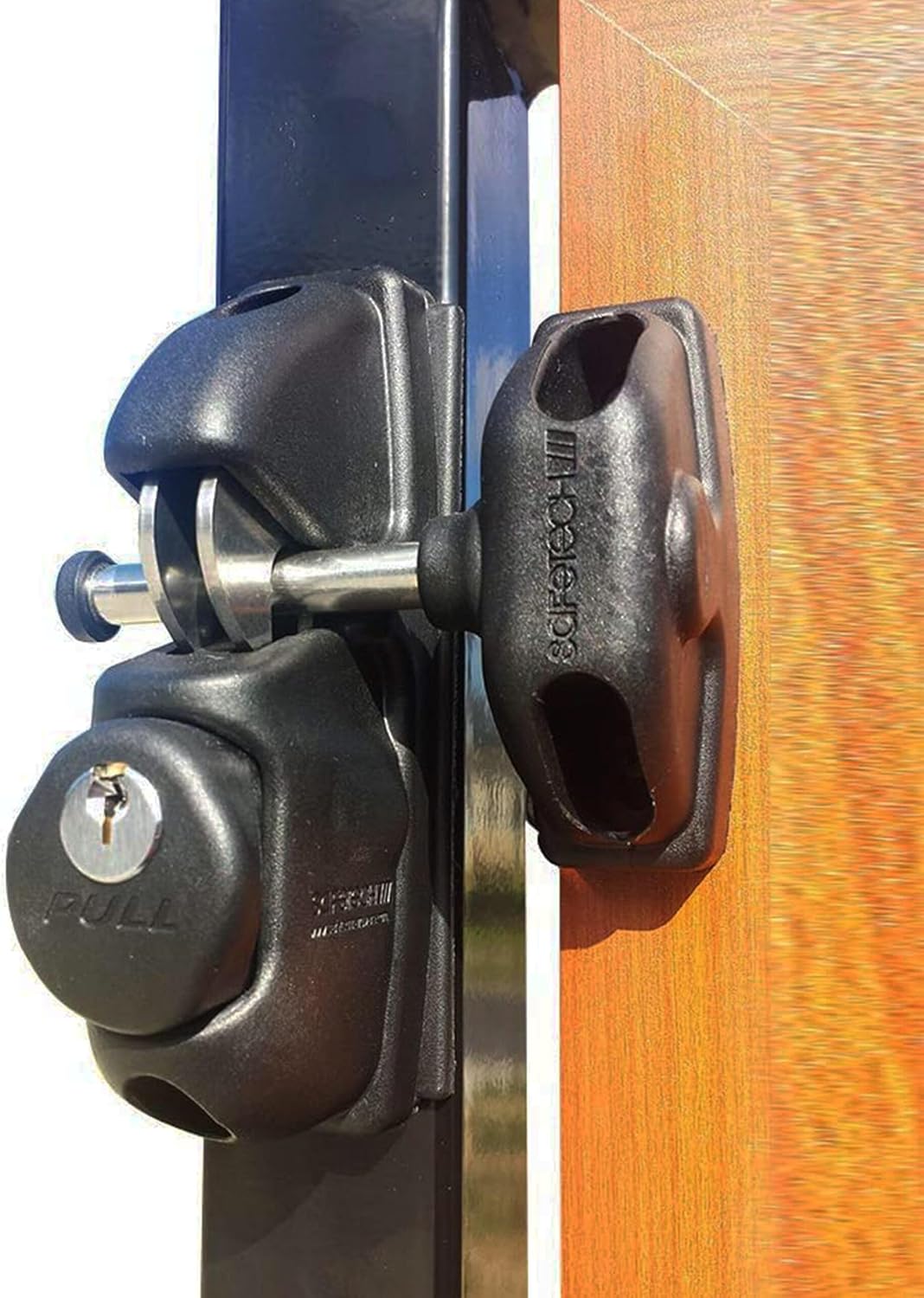 Safetech Hardware X2 Two Sided Gate Latch - Key Lockable Gate Lock - Safety Fence Latch – for Various Gates Security Lock Latch - 2 Independent Latching Hooks – Metal, Wood & Vinyl Gate Latch (Black)