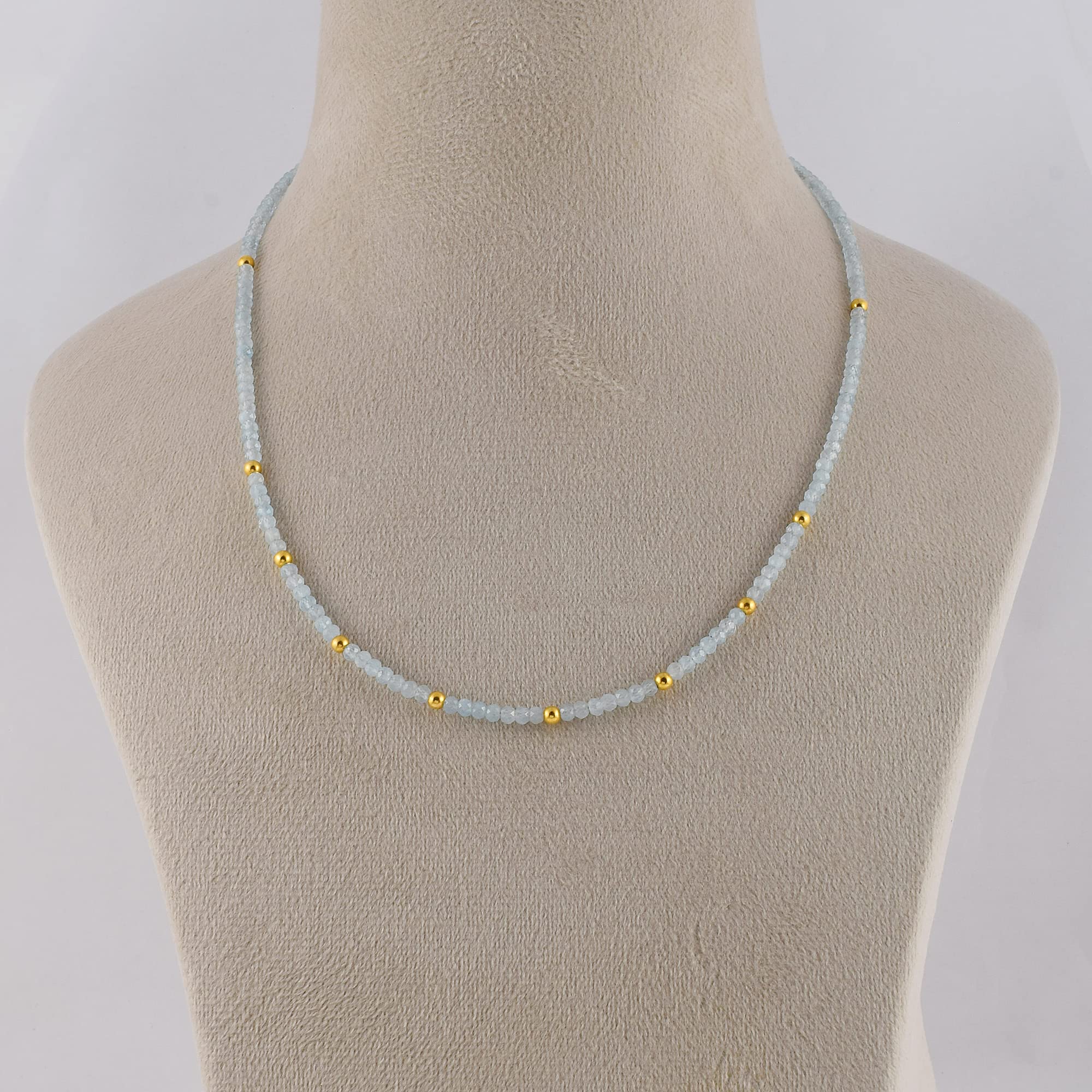 Collar de aguamarina para mujer, joyería de cuentas de aguamarina, cadena de cuentas redondas facetadas de 18 pulgadas para collar unisex para el día de la madre, 3, Gema Plata