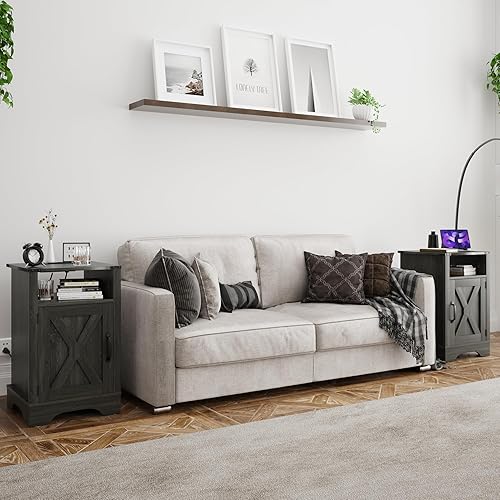 Miniatura 50 de Estación de carga para mesita de noche, mesa auxiliar alta de granja para dormitorio, sala de estar, 16 pulgadas de profundidad x 16 pulgadas de