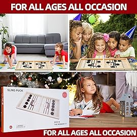 HELLO PAPAYA Fast Sling Puck Game - Test Your Speed and Accuracy with This Fast-Paced Wooden Air Hockey Desktop Battle Board Game - Guaranteed Fun Gifts for Family Night or Friends Party