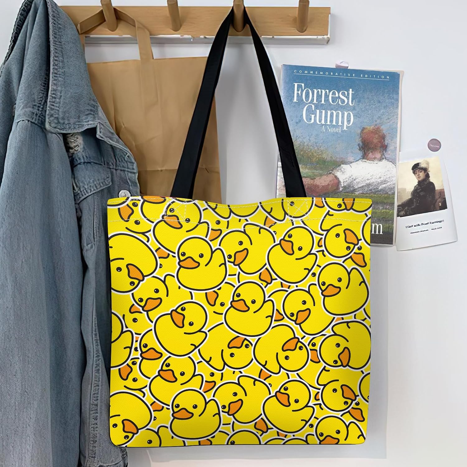 Canvas Tote Bag for Women，Cute Heavy-Duty Shoulder Bag with Zipper Pocket -Travel Tote for Grocery, Gym,Shopping image 3