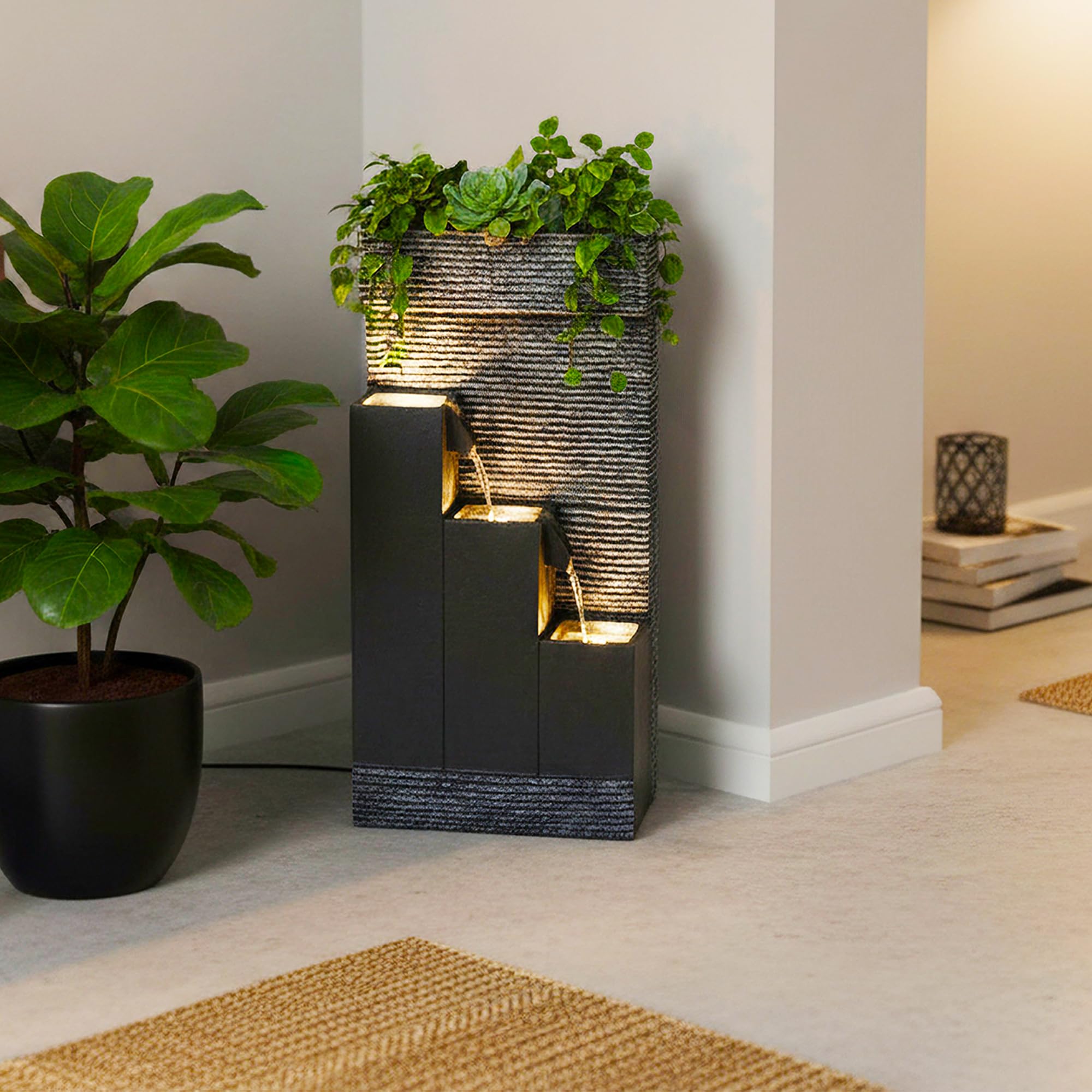 Arnusa BK845 Fuente de jardín con iluminación LED, Fuente de jardín con Lavabo Decorativo, Fuente de Interior, Fuente para Uso Interior y Exterior, Decoración de jardín