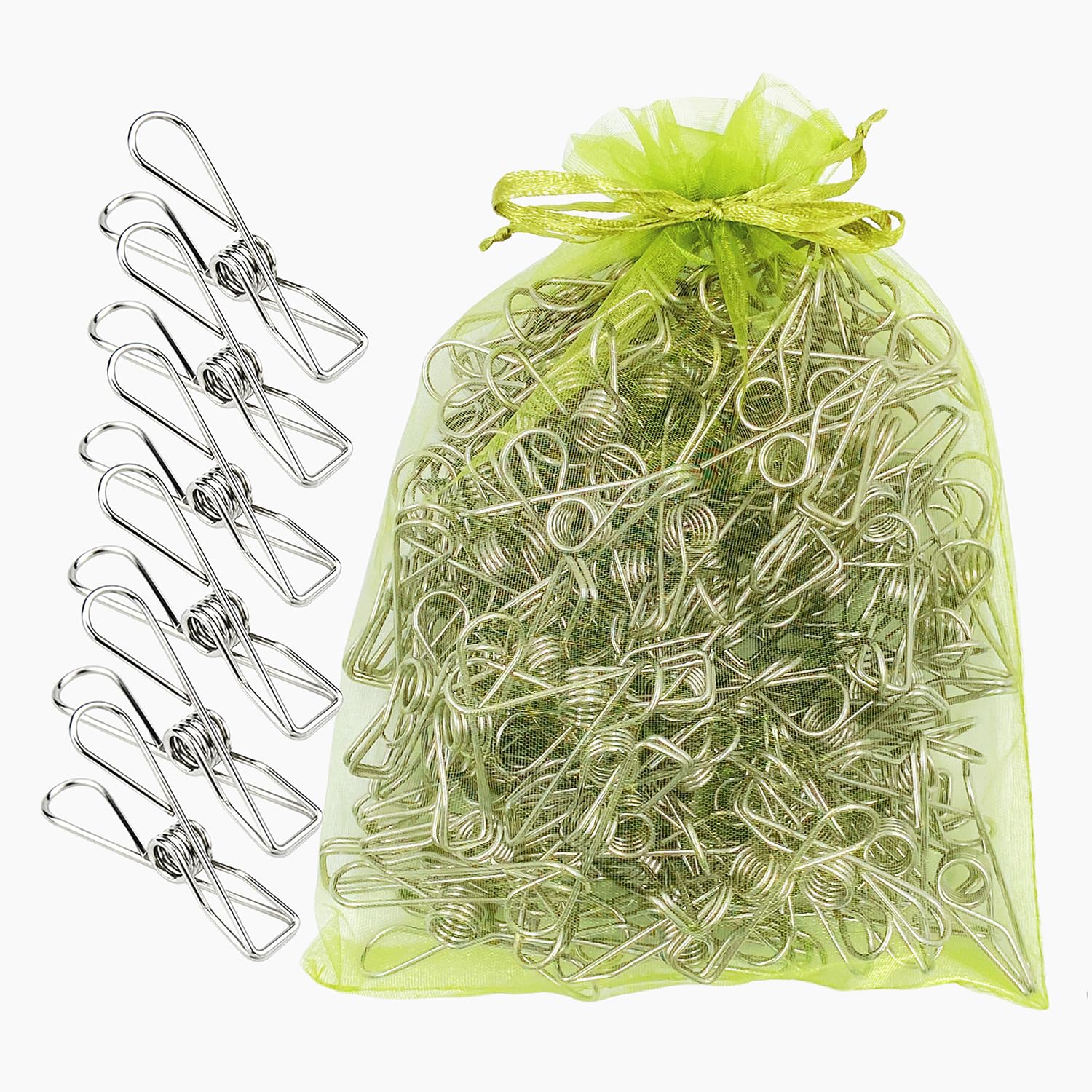 BONYCUST Stainless Steel Strong Laundry Pegs, 100 Pcs Metal Clothes Clips