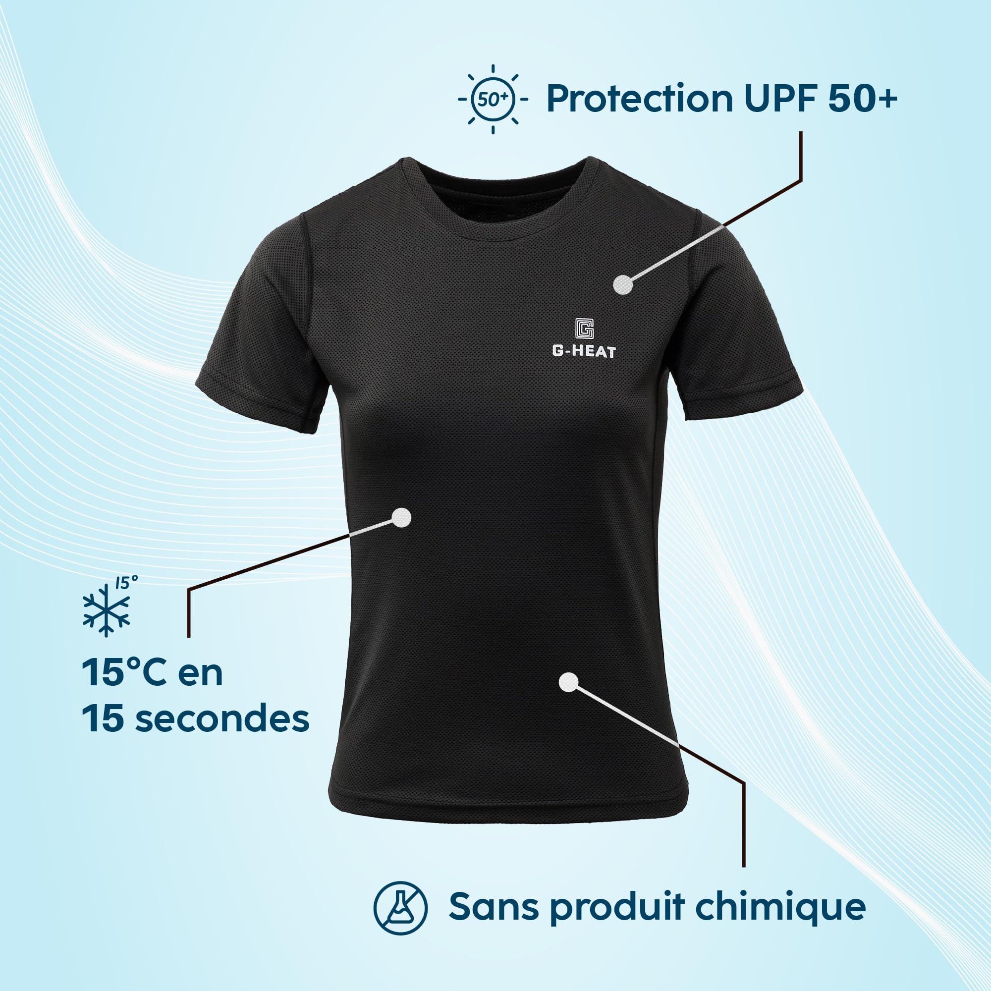 G-HEAT – Camiseta de manga corta para mujer, antirrayos UV, protección UPF50+, ultraligera, transpirable, refrescante, ideal para deporte