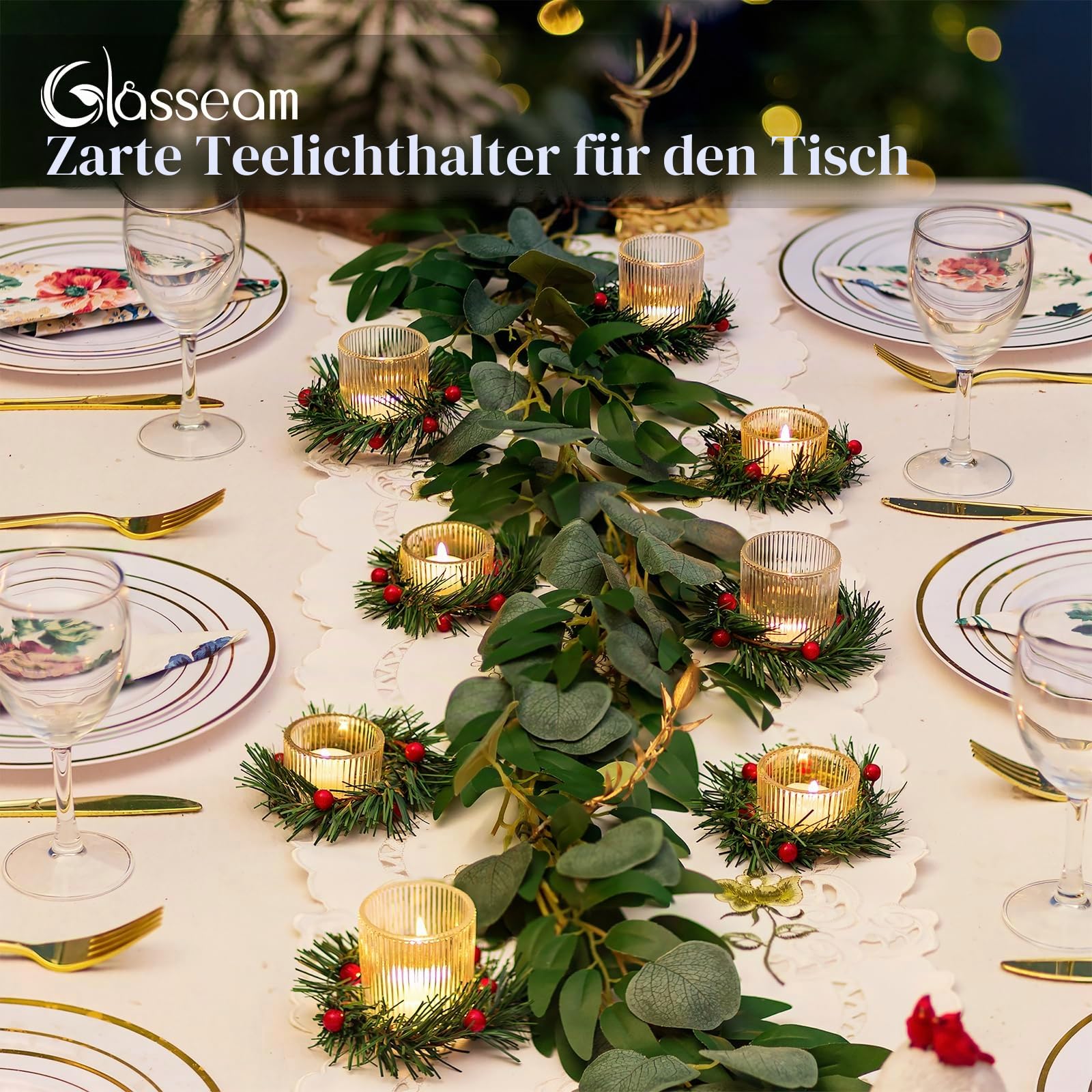 Glasseam Teelichthalter Weihnachten: 24er Set Gerippt Teelichtgläser