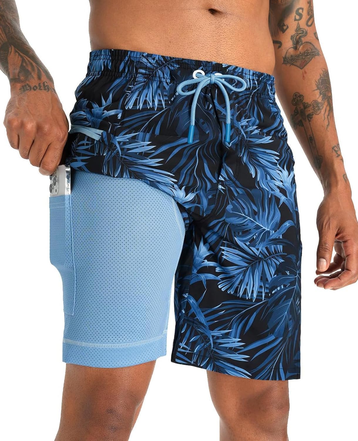 APTRO 2 in 1 Men's Swim Trunks 9" with Zipper Pockets Bathing Suit Built-in Board Shorts Swimwear Long Shorts
