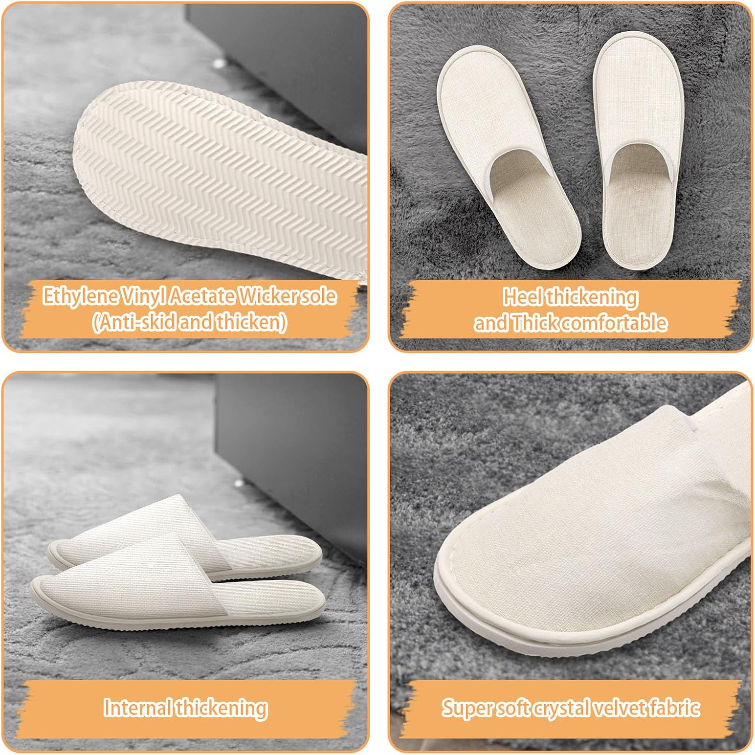 12 Pairs Non Slip Disposable Slippers for Guest, Reusable Spa Slippers, Closed Toe Guest House for Men Women Home Hotel Bathroom Bedroom Wedding, Yellow