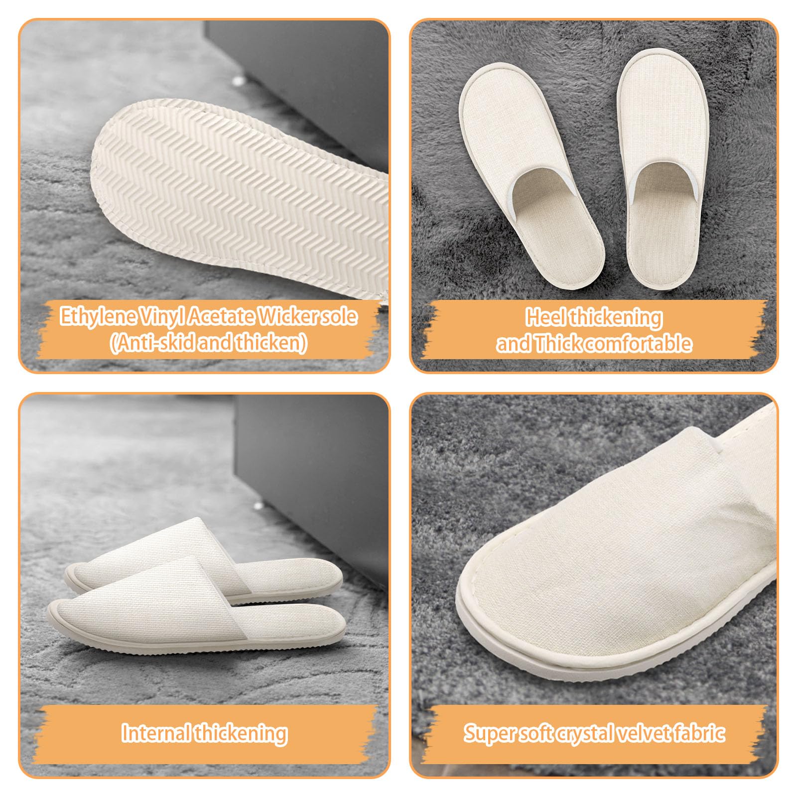 12 works Non Slip Disposable Slippers for Guest Reusable Spa Slippers - Image 4