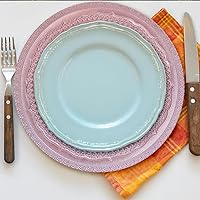 Vista 5 de Platos de carga de 13" de aluminio rosa, juego de 6 platos elegantes con relieve de encaje, platos de servidor redondos para plato de cena, juego
