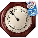 Classic Day of The Week Wall Clock with Solid Wood Frame – Calendar Day Clock – Ideal Retirement Gift for Men & Women – Oak, 10"