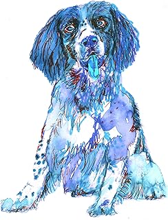 Springer Spaniel Watercolour Art Print, Abstract Modern Blue Springer Spaniel Owner Gifts, Spaniel Picture, hand signed Springer Mum Gift by Oscar Jetson