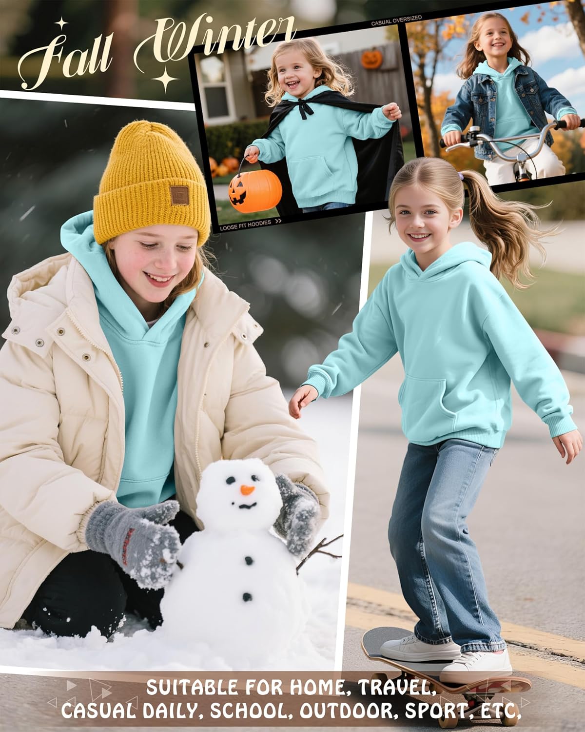 Toddlers' and Girl's Hoodies Lightweight Oversized Long Sleeve Hooded Sweatshirt Casual Pullover Tops with Pockets - Image 6