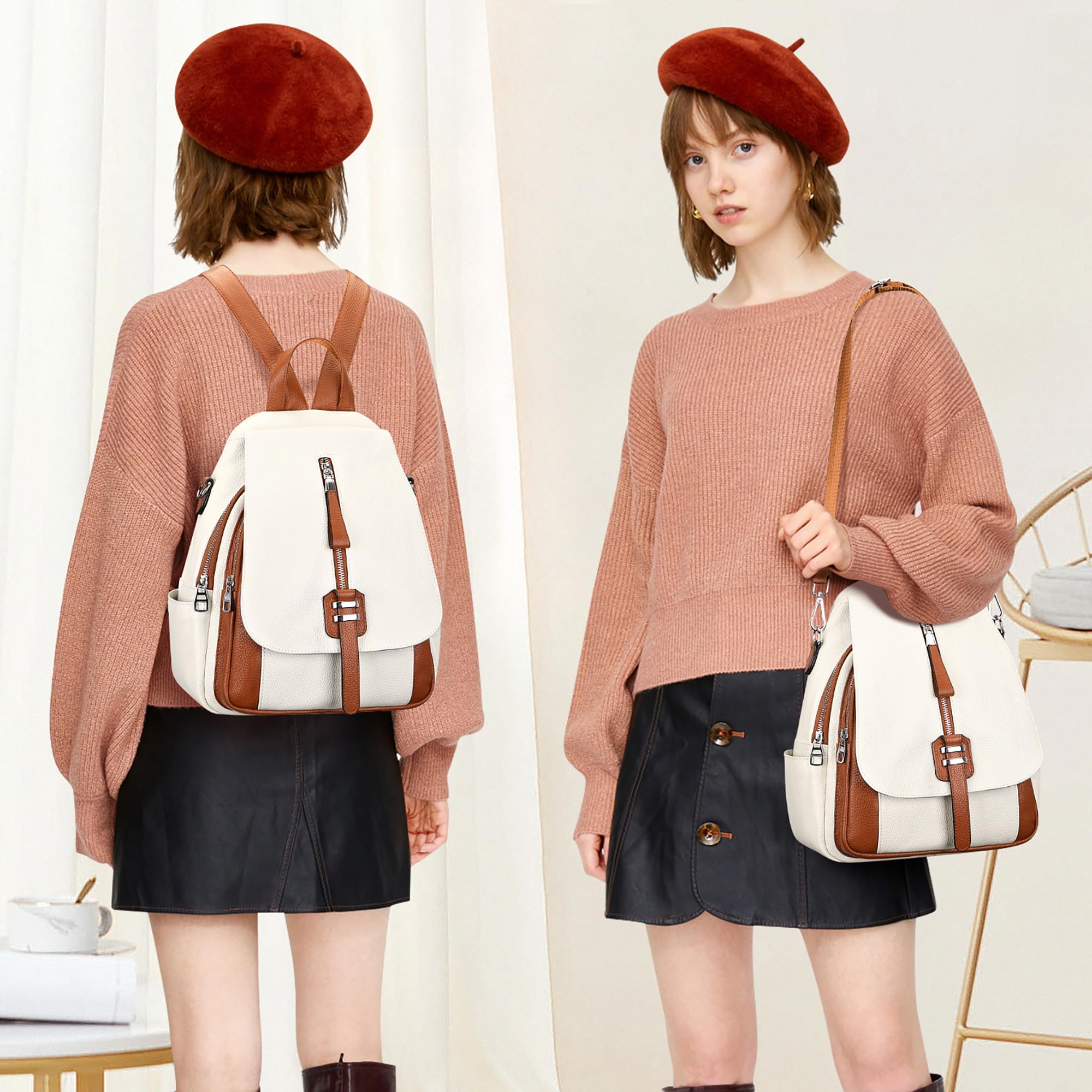 ALTOSY Sac à Dos Femme Cuir Veritable Pour Femme Sac à Bandoulière Convertible Avec Rabat à Boucle