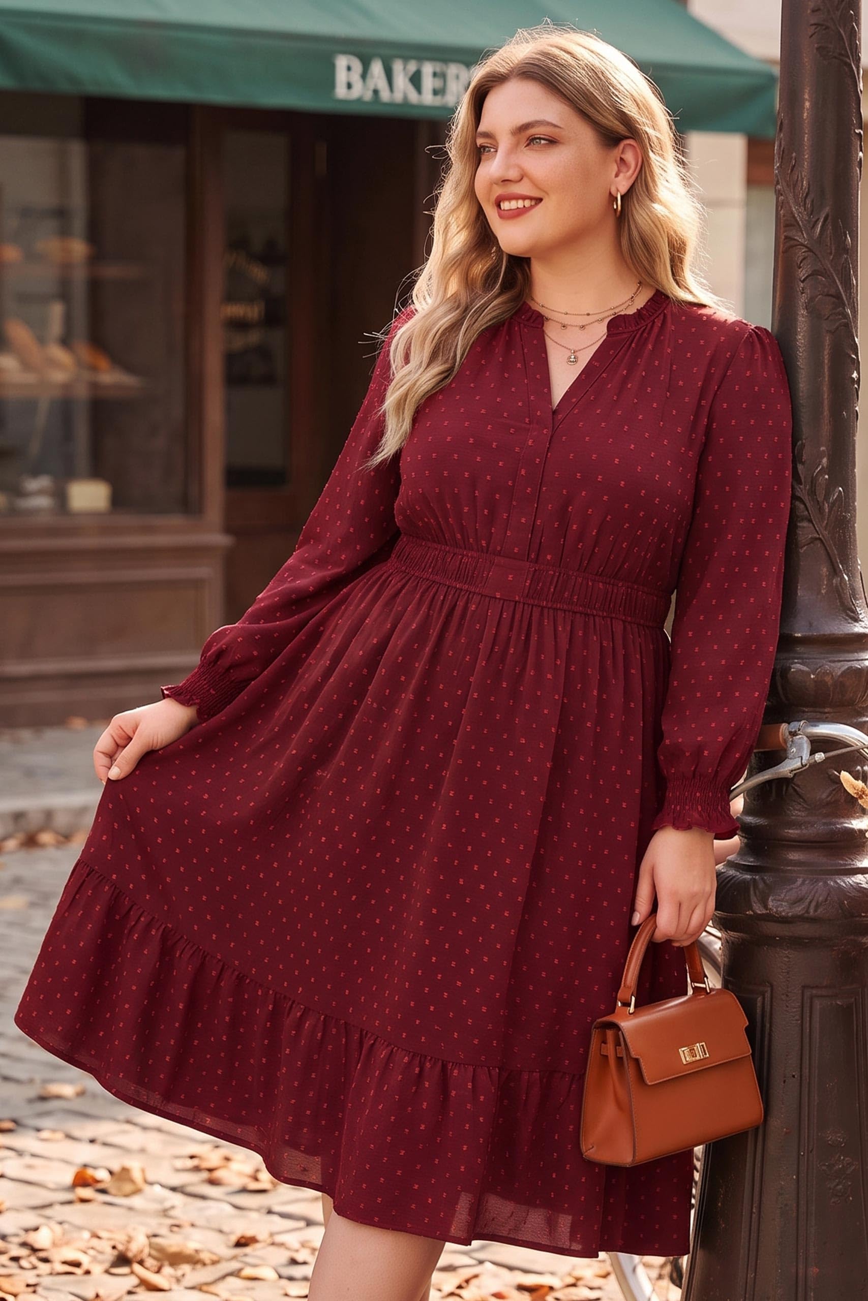 RITERA Damen-Midikleid, Übergröße, Herbst, Hochzeit, Gäste, V-Ausschnitt