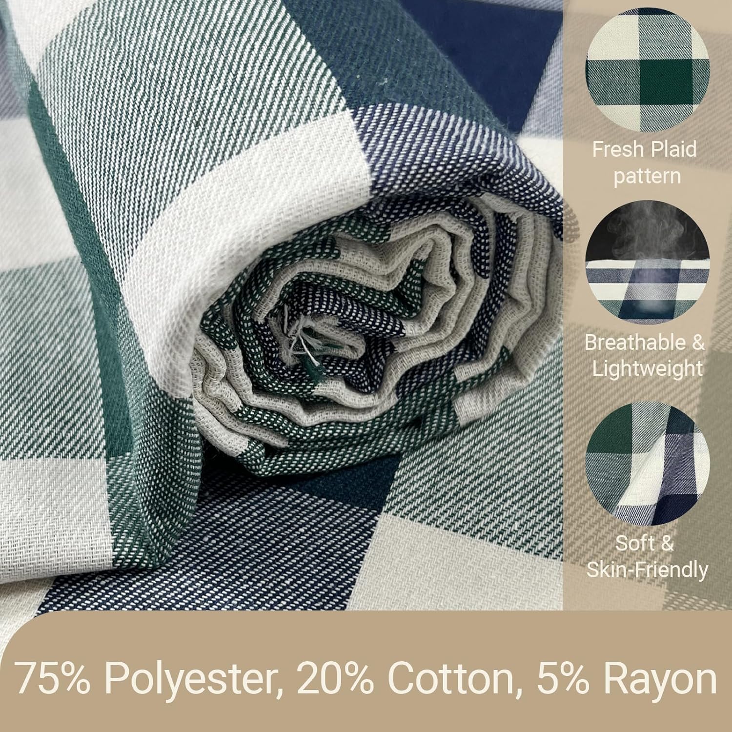 Q&J Fabric Co. 3 Yard x 57Inch Plaid Fabric,Gingham Fabric by the Yard, 4.42 oz/yd²,Checkered Cloth Tartan Poly-Cotton Material for DIY Crafts,Quilting,Apparel,Tablecloths (Navy Blue & Hunter Green)