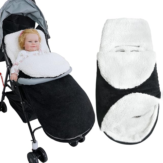 Mikytoper Pushchair Pram Footmuffs, Faux Cashmere Universal Cosytoes, Baby Winter Footmuffs for Stroller/Baby Car Seat with Zipper, 86 * 45CM for Babies 0-10 Months (Black)