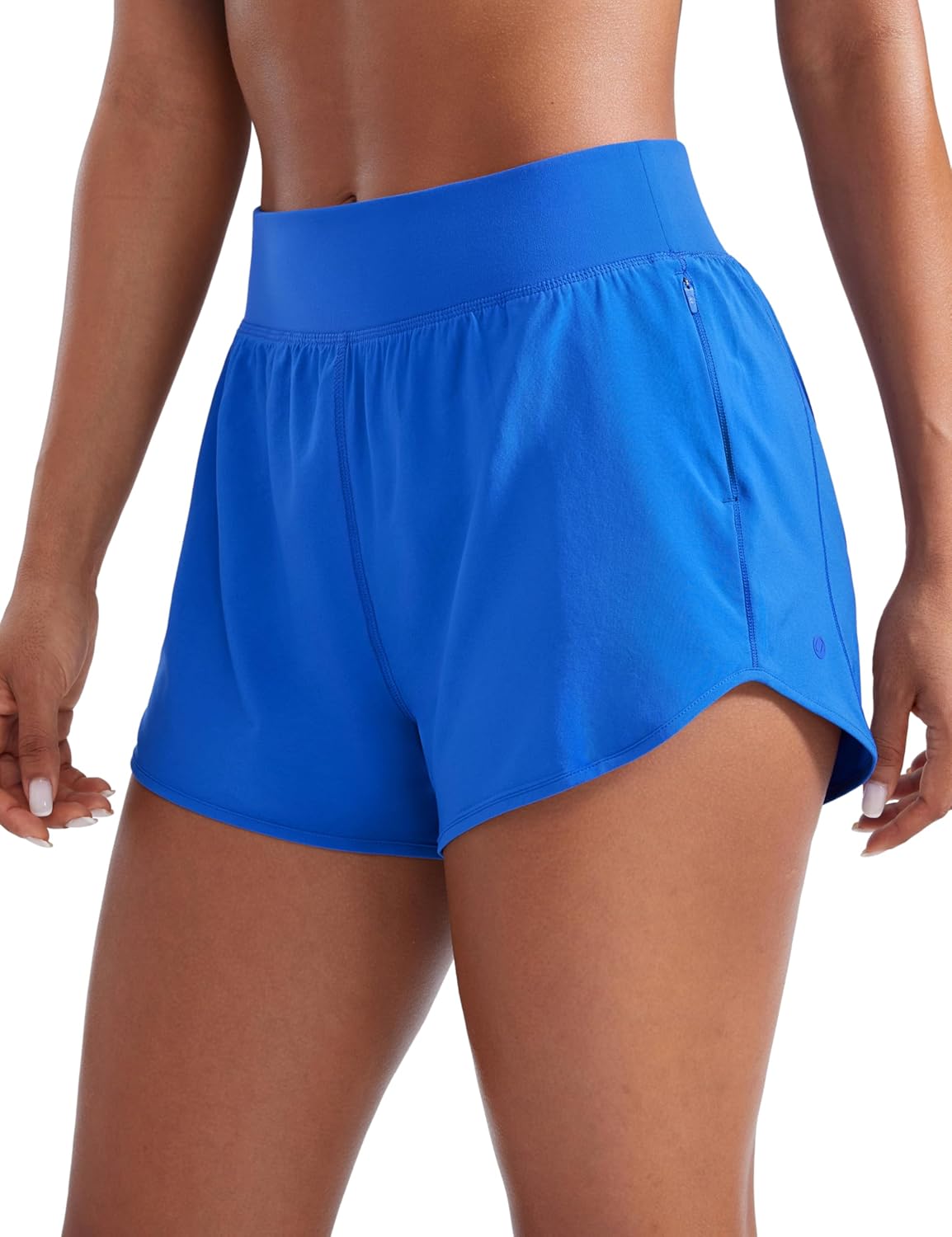 CRZ YOGA Mid Flat Waisted Running Shorts for Women 3" - Mesh Liner Quick Dry for Workout Sport Athletic with Zipper Pocket
