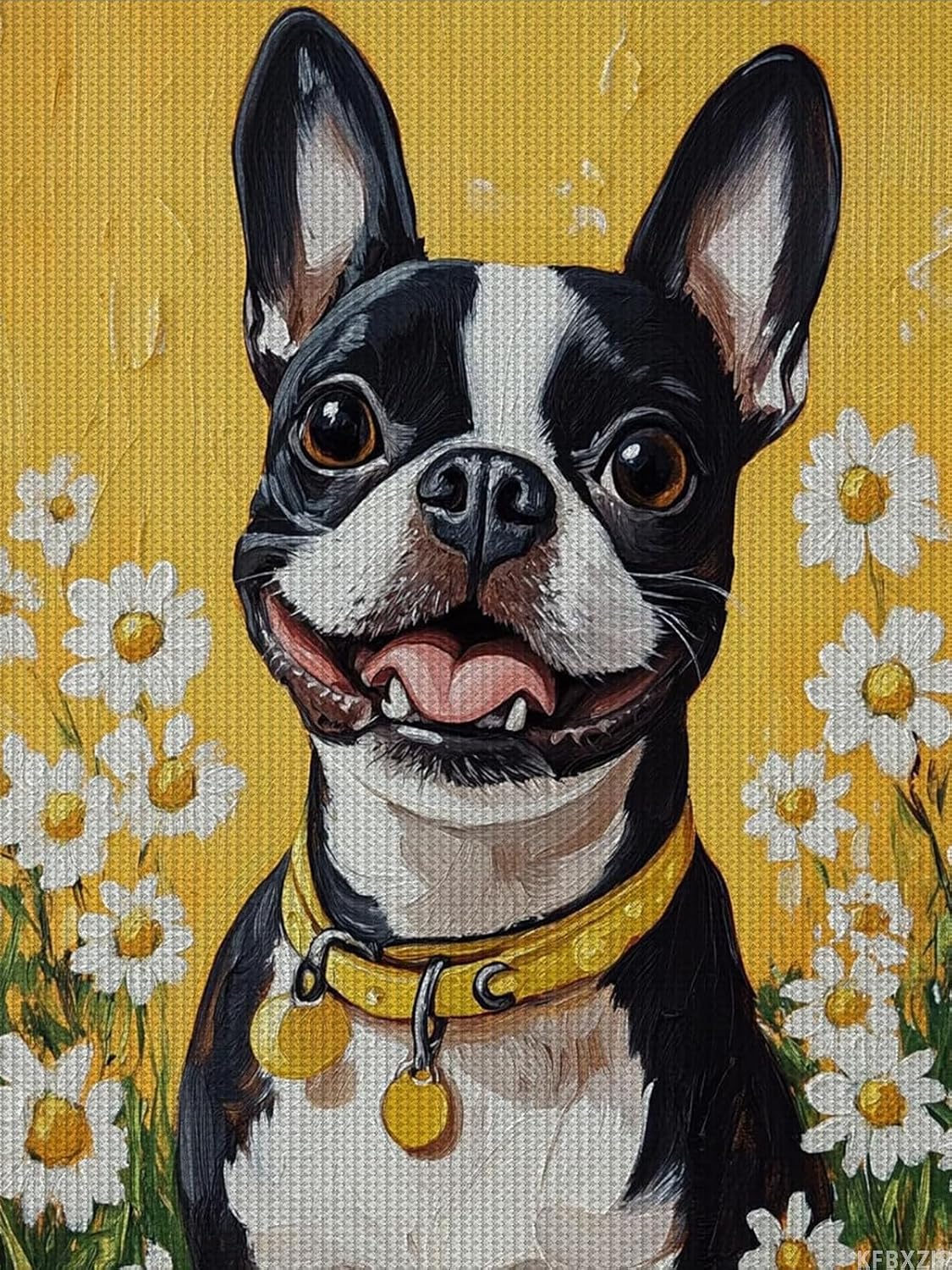 KFBXZIP Boston Terrier Stamped Cross Stitch Kits, Colorful Flowers Embroidery Kits for Beginners Adults, 11CT Patterns Counted Cross Stitch Kits Arts Craft Kits, 12x16 inch