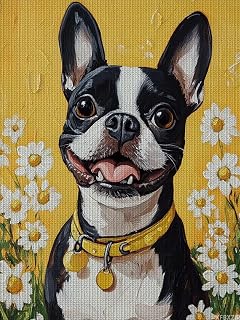 KFBXZIP Boston Terrier Stamped Cross Stitch Kits, Colorful Flowers Embroidery Kits for Beginners Adults, 11CT Patterns Counted Cross Stitch Kits Arts Craft Kits, 12x16 inch