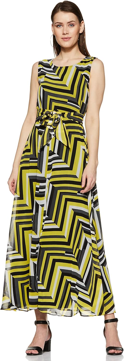 Styleville.In Synthetic A-Line Dress (SNDRF501367_Yellow_Small)