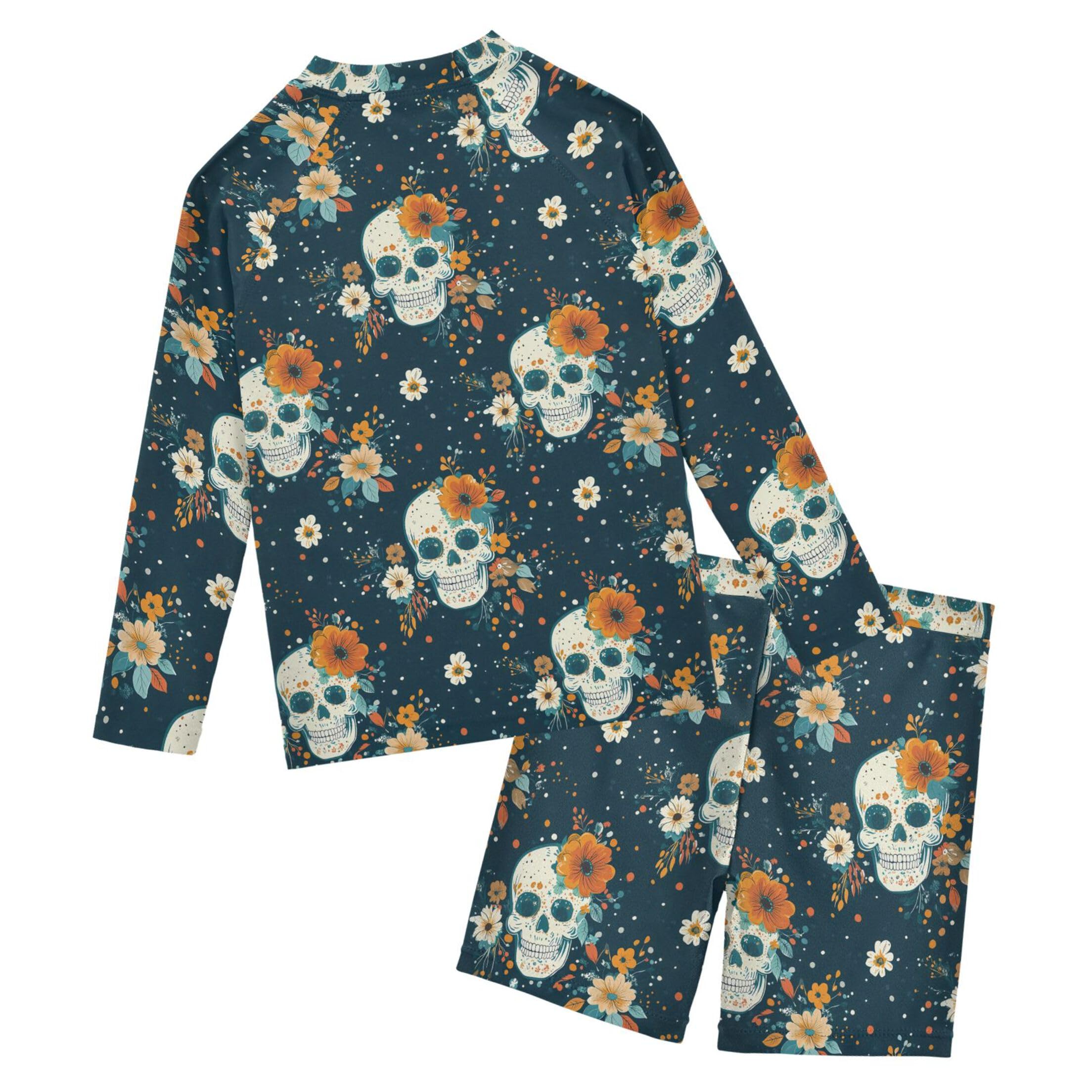 Skull Flower Baby Boys' Toddler Long Sleeved Rashguard Swim Bathing Suit Set B0404434