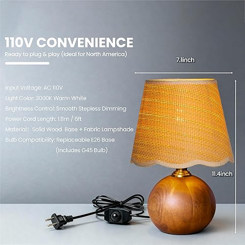 Miniatura 6 de Lámpara de mesa pequeña, lámpara de mesa de noche con base de madera, pantalla plisada blanca, lámpara de noche moderna para guardería, habitación