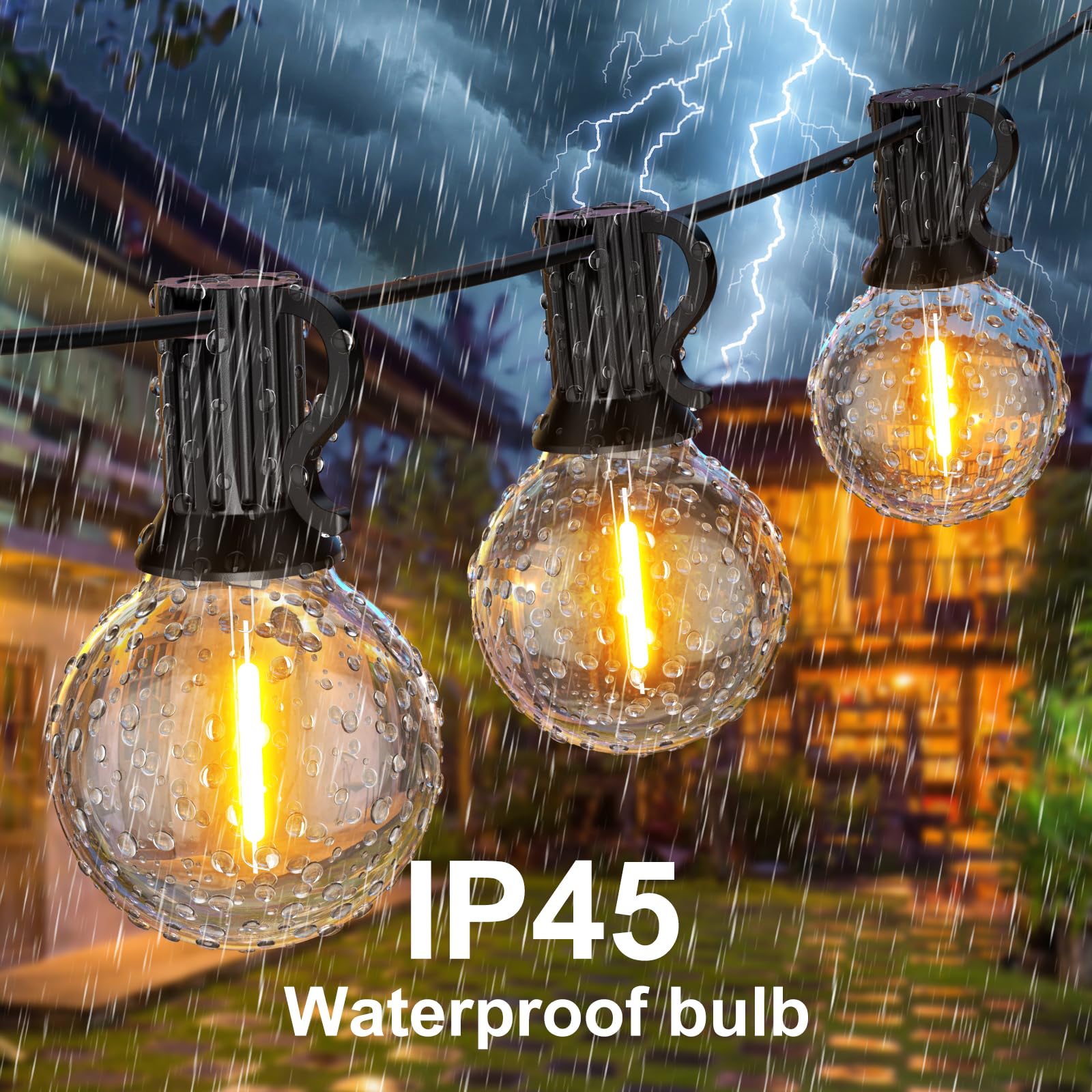 Miootly Catena Luminosa Esterno, 61M/200FT Luci da Esterno Giardino con 100+4 G40 Lampadine, IP45 Impermeabile Catena Luci Esterno e Interno per Giardino Natale Terrazzo, Matrimonio - Bianco Caldo