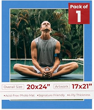 Poster Palooza 20x24 Mat Bevel Cut for 17x21 Photos - Acid Free Bay Blue Precut Matboard - For Pictures, Photos, Framing - 4-ply Thickness