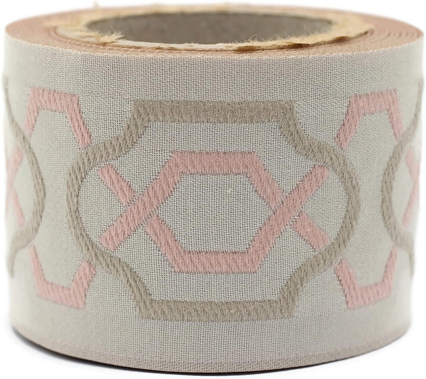 3.8 Yards Spool 2.7" Geometric Drapery Trim Light Pink Tan and Taupe Jacquard Ribbon for Your Drapes Curtains Drapery Banding Trim Tape V3 173