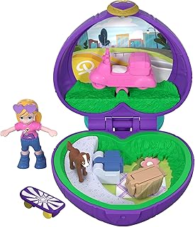 Polly Pocket Mini-Coffret violet Le Pique-Nique avec 1 mini-figurine et accessoires skateboard, panier et chien, jouet enfant, FRY30