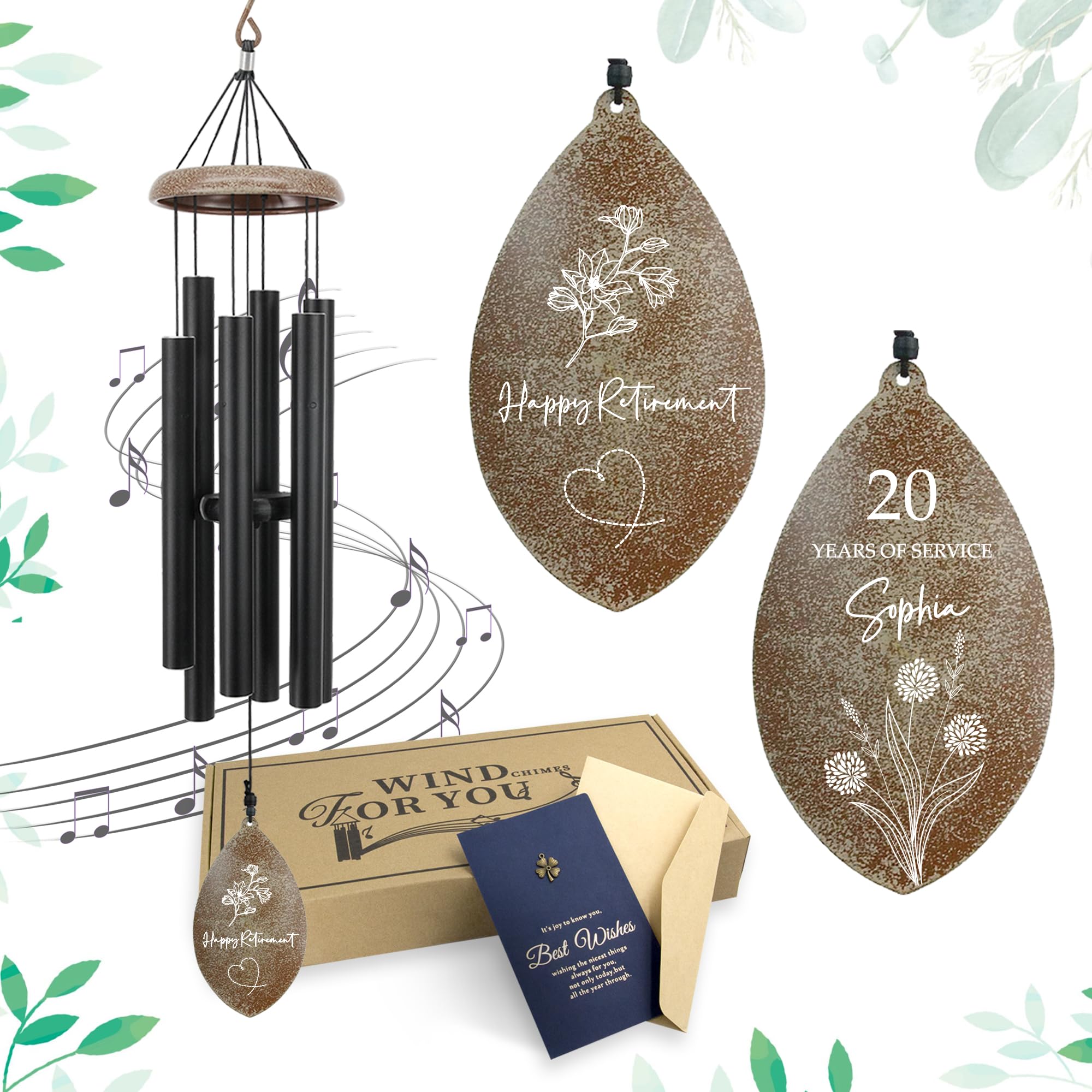 ASTARIN Personalized Happy Retirement Gift, Custom Name Retirement Wind Chimes for Women Men, 35" Large Deep Tone Wind Chime Retire Gifts for Teacher Co-Workers Boss