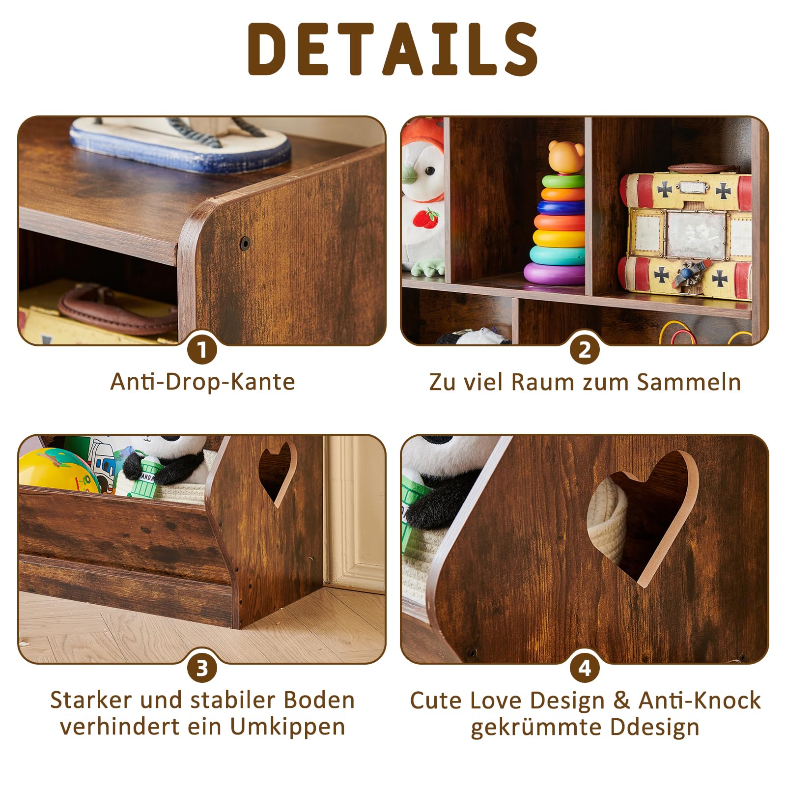 LELELINKY Bücherregal Kinder, Kinder Bücherregal mit 6 Ablagefächer, Großes Kinderregal, Spielzeugregal & Spielzeug-Organizer für Kinderzimmer & Wohnzimmer, Braun, 80 x 24 x 100 cm