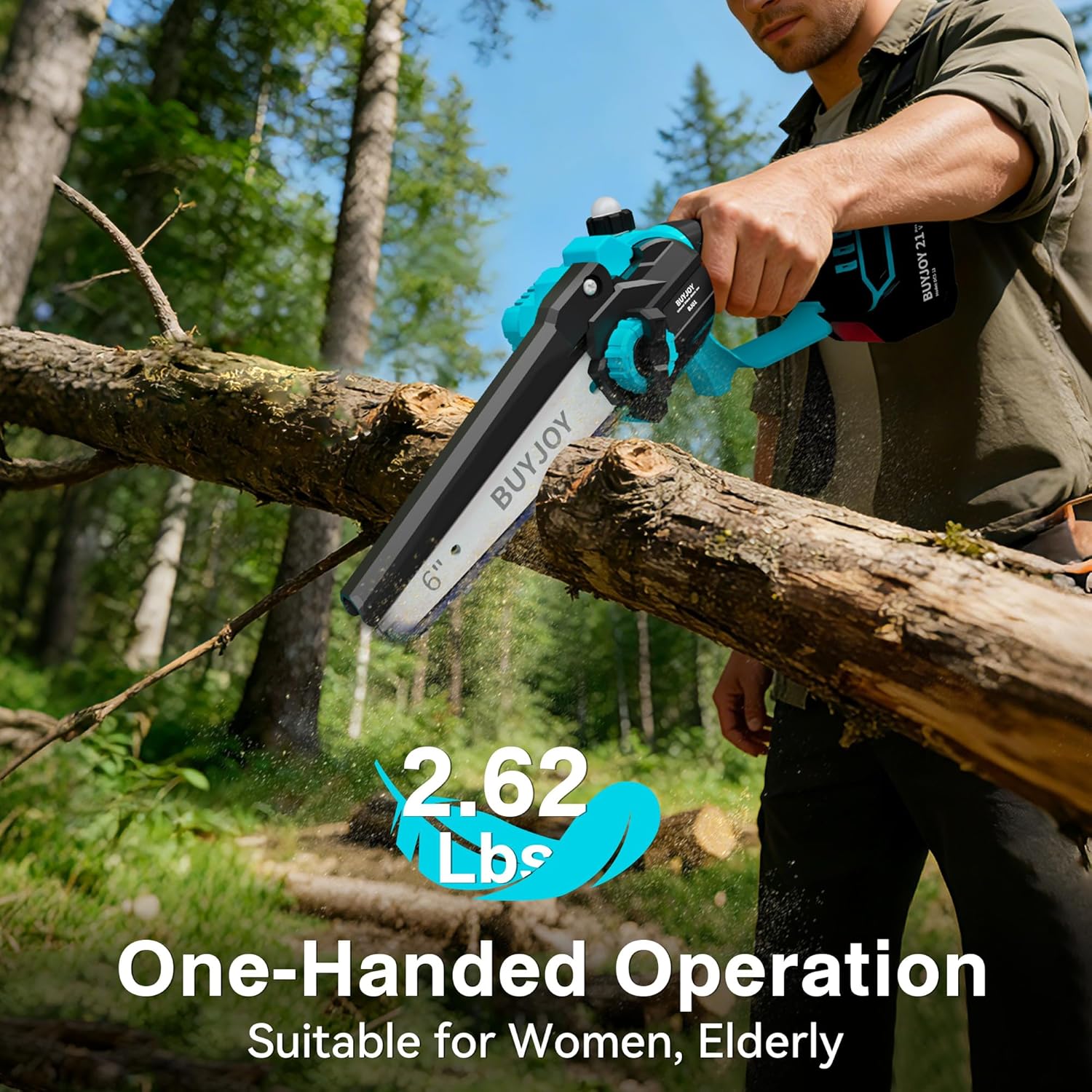 2-in-1 Electric Pole Saws for Tree Trimming, 6 Inch Mini Chainsaw Cordless with Extension Pole, 2 x 4000mAh Batteries,Battery Powered Pole Chain Saw, Tree Trimmer Limb Branch Cutter Pruner (Blue)