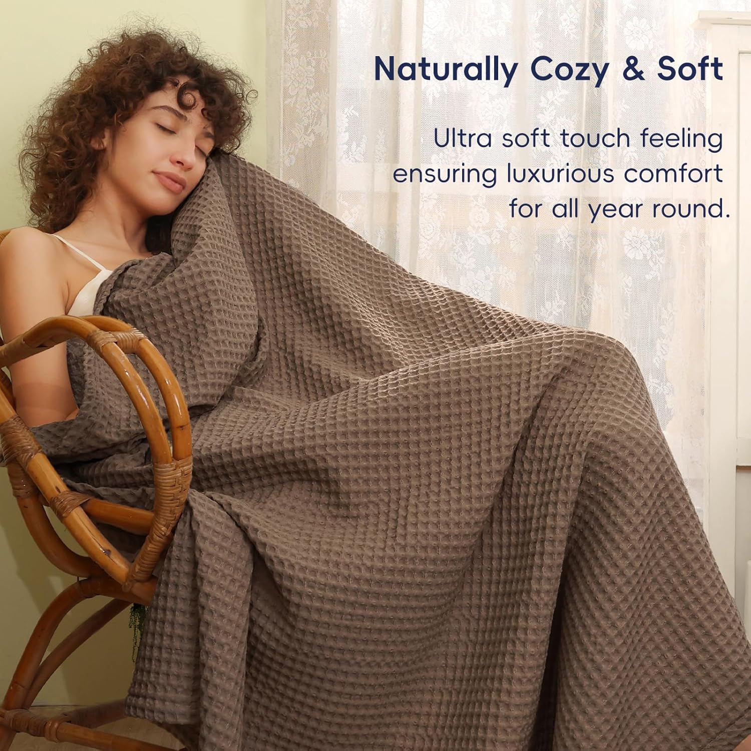 PHF Ultra Soft Waffle Weave Throw Blanket 50"x 60"- Washed Lightweight Breathable Cozy Woven Blanket for Bed - Aesthetic Decor for Couch Bedding Sofa Home Car - Chocolate