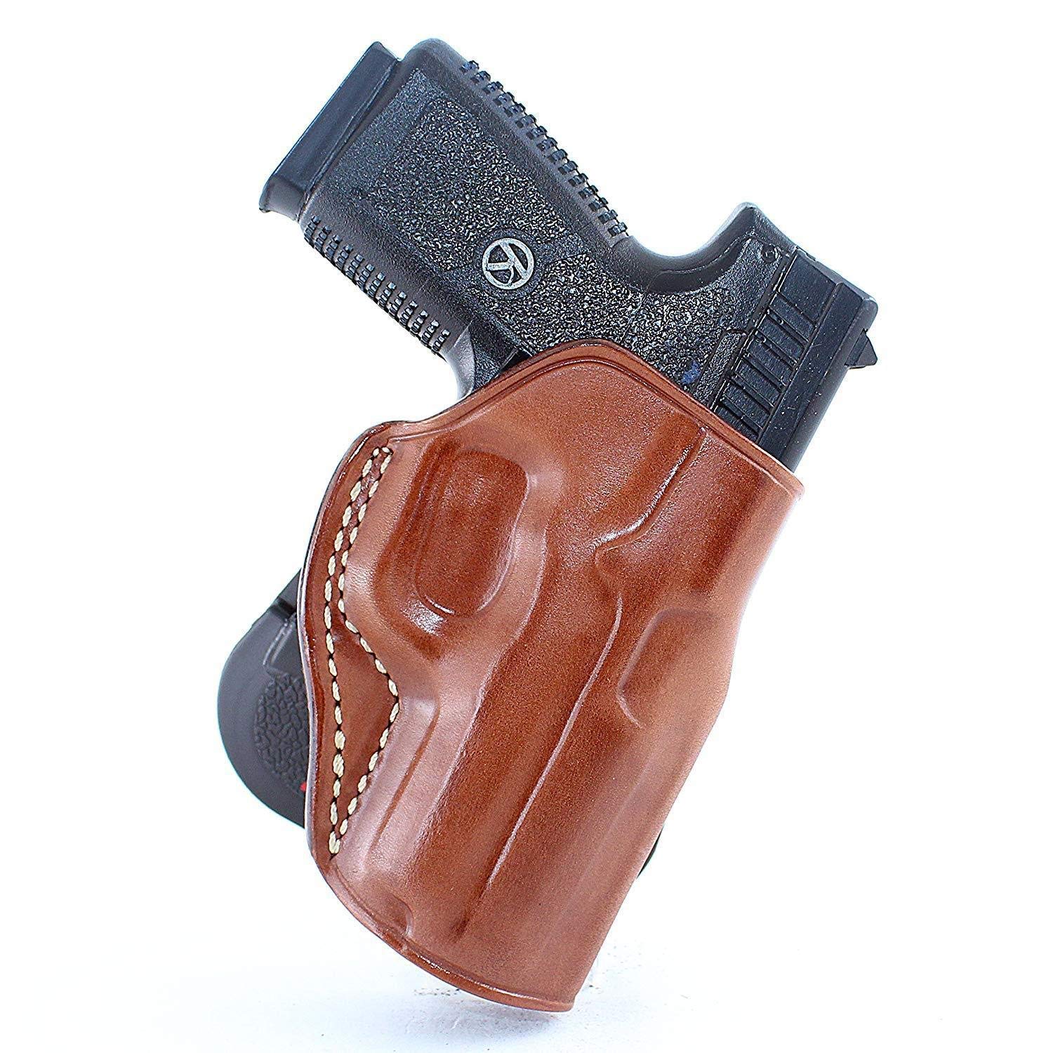 Premium Leather OWB Paddle Holster Open Top Fits Springfieldd 1911 EMP 9mm 3" Barrel, Right Hand Draw, Brown Color #1504#