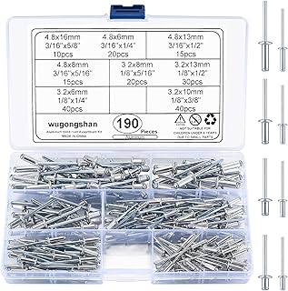 190 Pcs Pop Rivets Assortment Kit, 8 Sizes, 1/8 * 1/4", 1/8 * 5/16", 1/8 * 3/8", 1/8 * 1/2", 3/16 * 1/4", 3/16 * 5/16", 3/16 * 1/2", 3/16 * 5/8", with Divider Labeled Case
