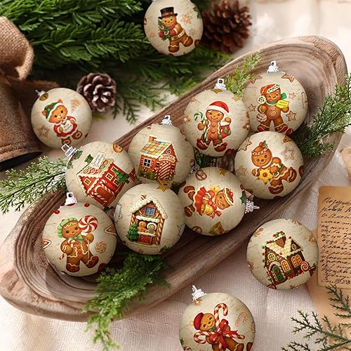 Outus 16 Pcs Christmas Tree Ball Ornaments Vintage Gingerbread Christmas