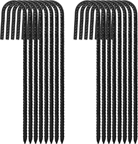 ERYTLLY Estacas de barra de refuerzo de 12 pulgadas, gancho en J, estacas de metal galvanizado resistentes para barril de tierra, juego de