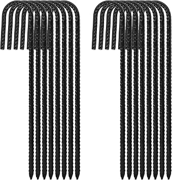 ERYTLLY 12In Rebar Stakes J Hook Heavy Duty Galvanized Metal Stakes for Ground Barrel Soil Tent Swing Set Anchors Fence Stakes Curved Steel Plant Support Garden Stakes with Hooks12in 16pk