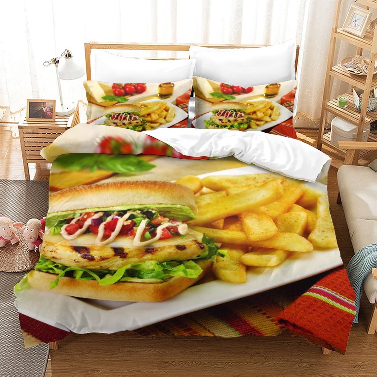 Housse de couette hamburger lit 3 pièces parure imprimée 3D toutes saisons