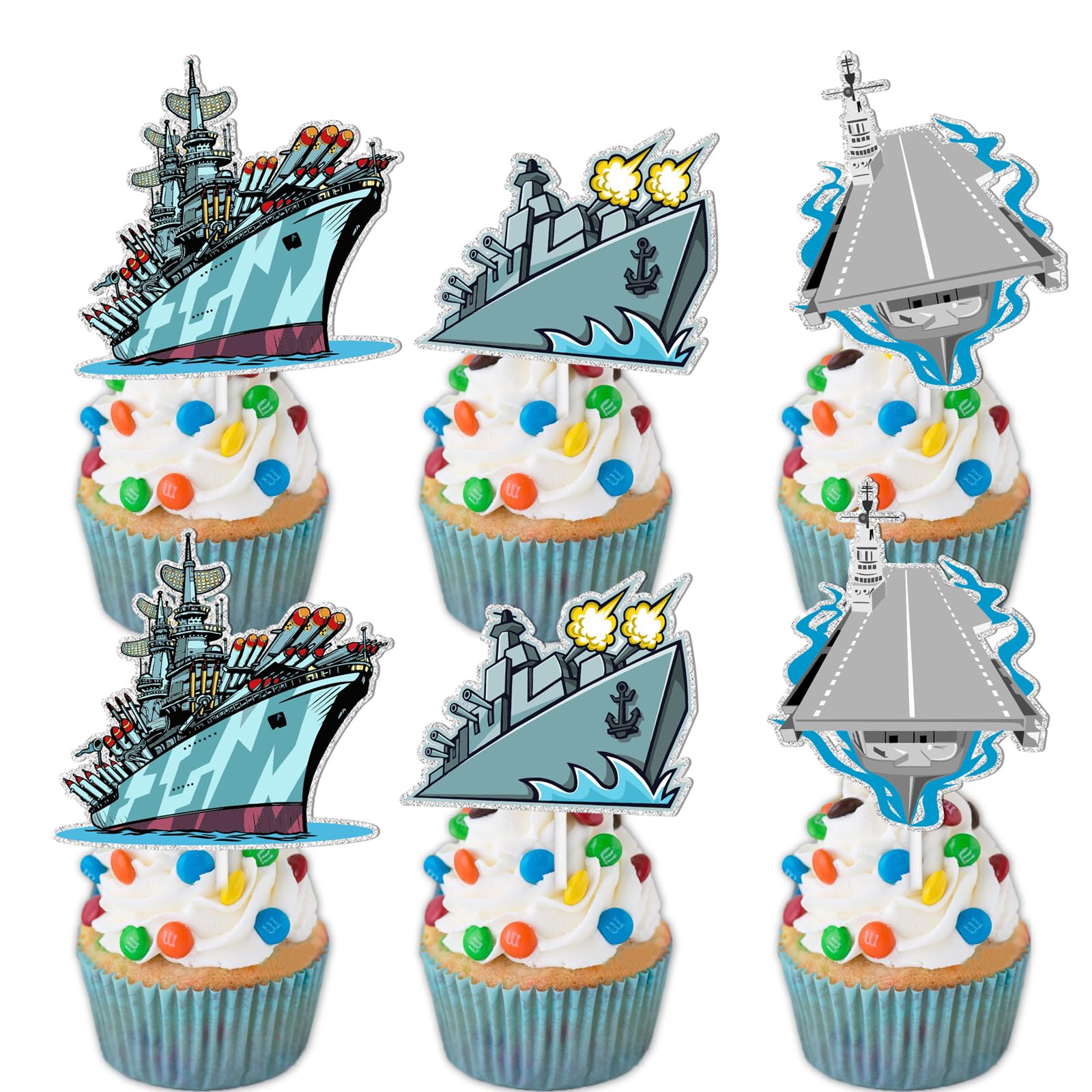 18pcs Giant Ship Dessert Cupcake Topper Navigation Sea Transport Theme Decor Supplies Baby Shower Children Boy Girl Happy Birthday Party Decorations