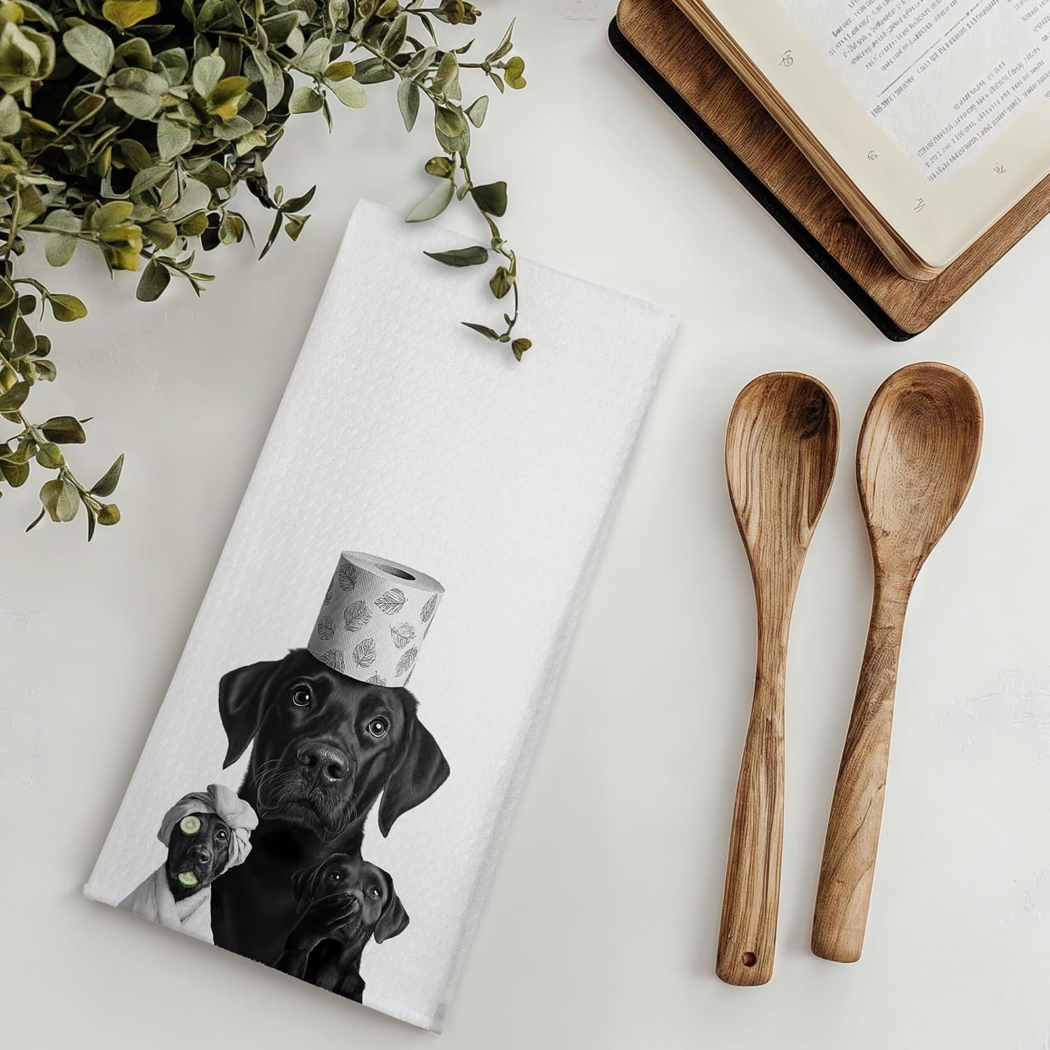 Funny Black Labrador Bathroom Hand Towels, Gifts for Labrador Dog Lovers, Dog Bathroom Decor, Black Lab Gifts Decorative Hand Towels for Bath Room Washroom Spa, 16x24 Inches - Image 2