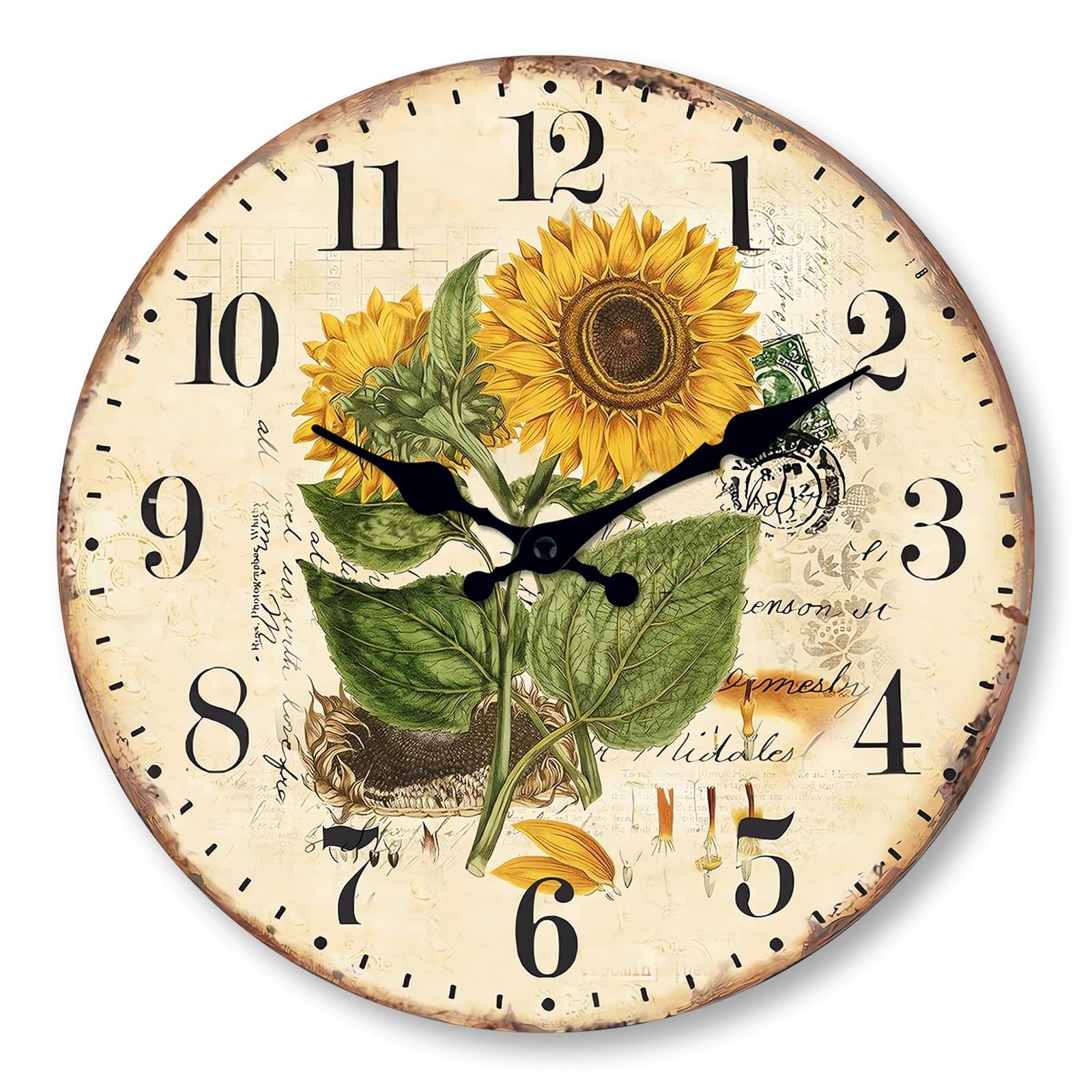 DJSKLDF Wall clock 1pc Retro Wood Wall Clock, Two Sunflower Flower Design, Non-ticking Silent, Home Living Room Decoration(12inch)
