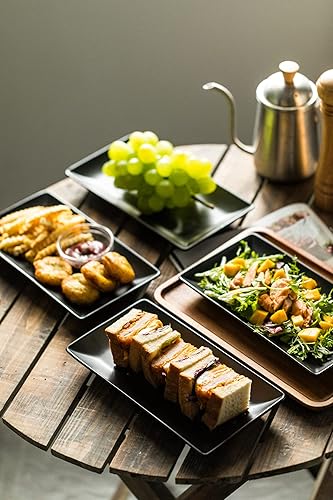 Miniatura 8 de YHOSSEUN Juego de 4 platos rectangulares de porcelana para servir Patry, aptos para horno de entretenimiento, 9.8 pulgadas, negro mate