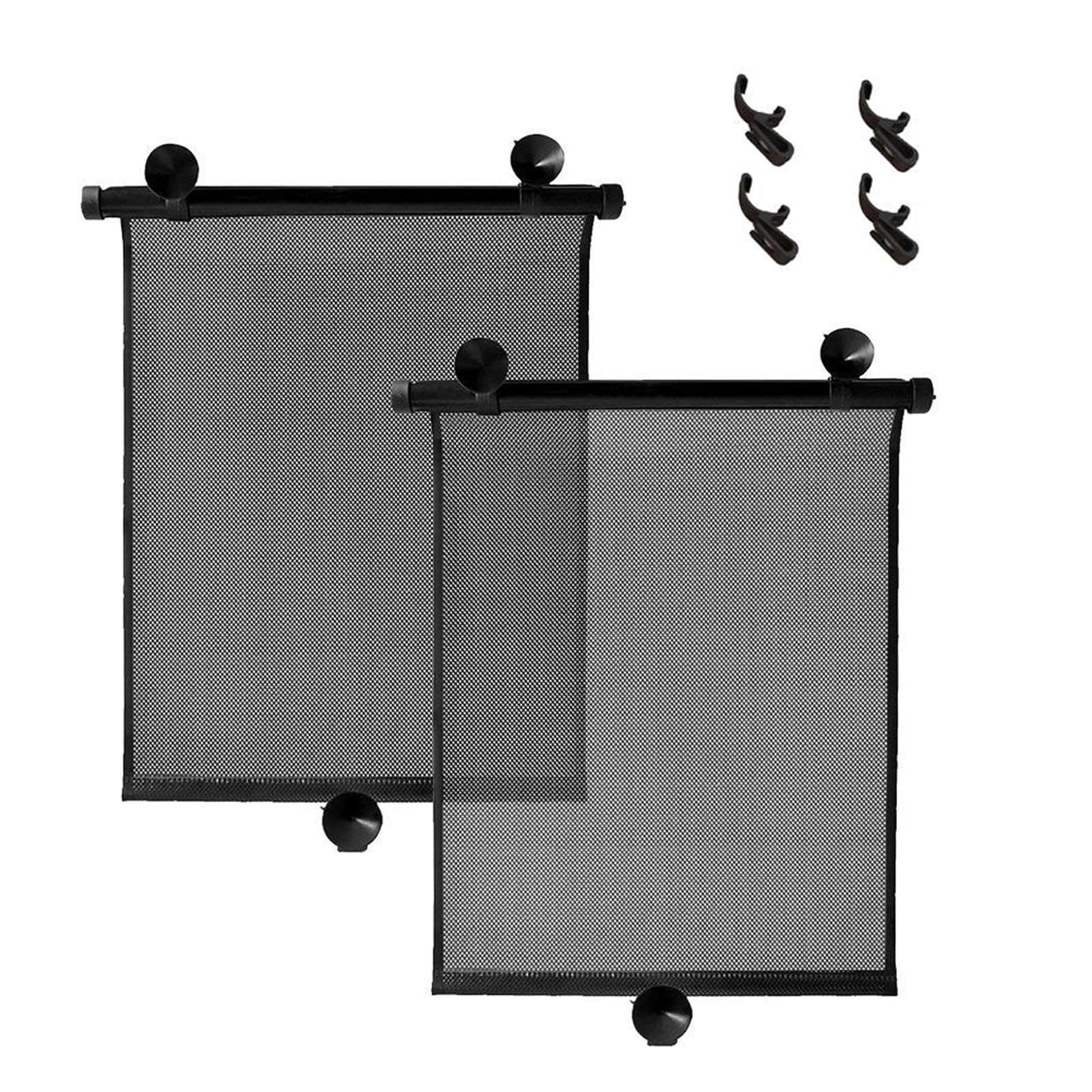 2 Pcs Car Window Shades, Auto Sun Shade with Suction Cups & Clips Auto Accessories Retractable Sun Shade for Car(Black)