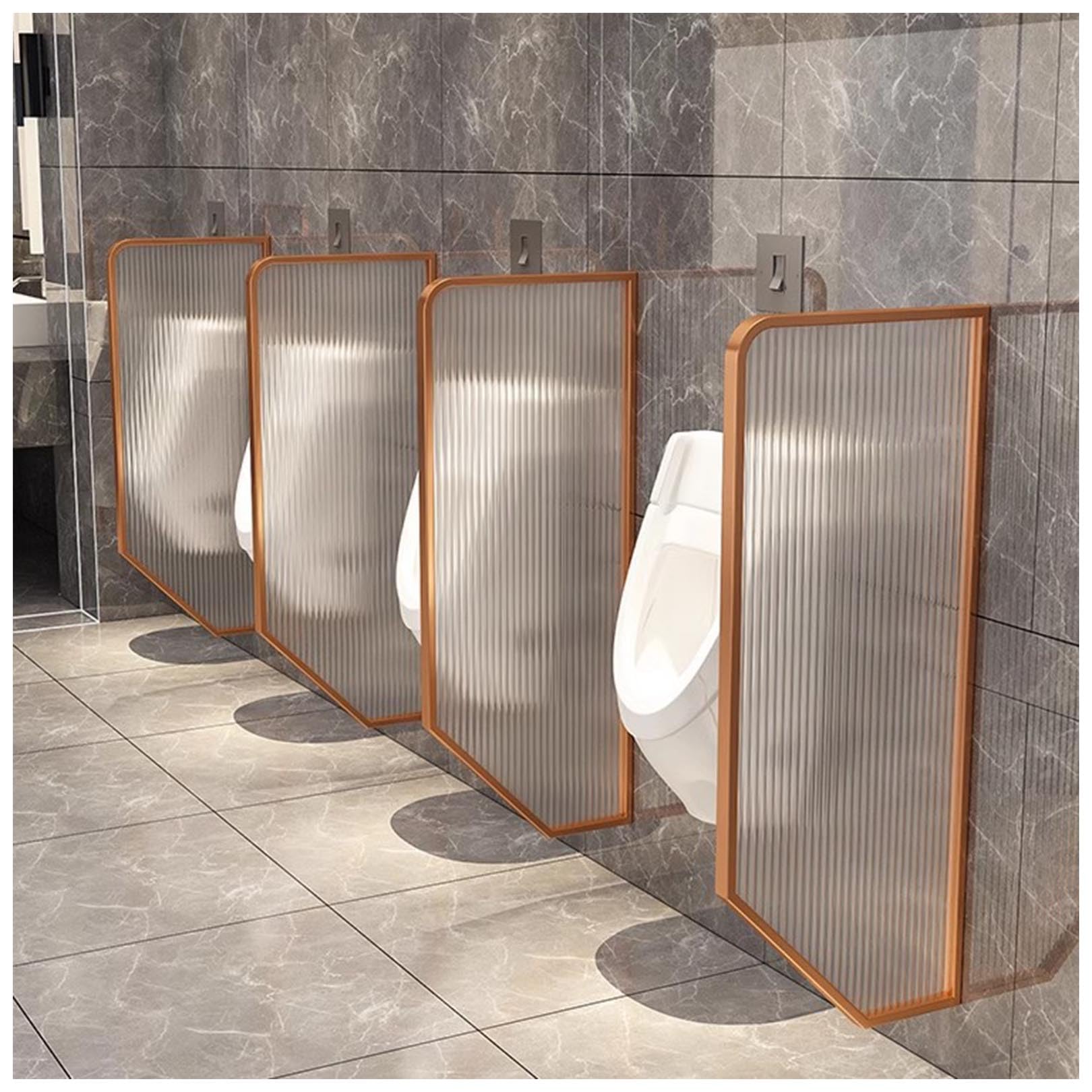 Mampara de privacidad para urinario de pared con vidrio templado y acero para baño público